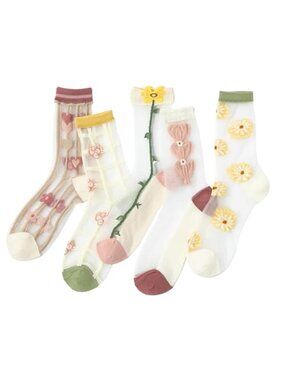 Womens Sheer Socks, Summer Transparent Thin Vintage Flower Mesh Lace Pantyhose